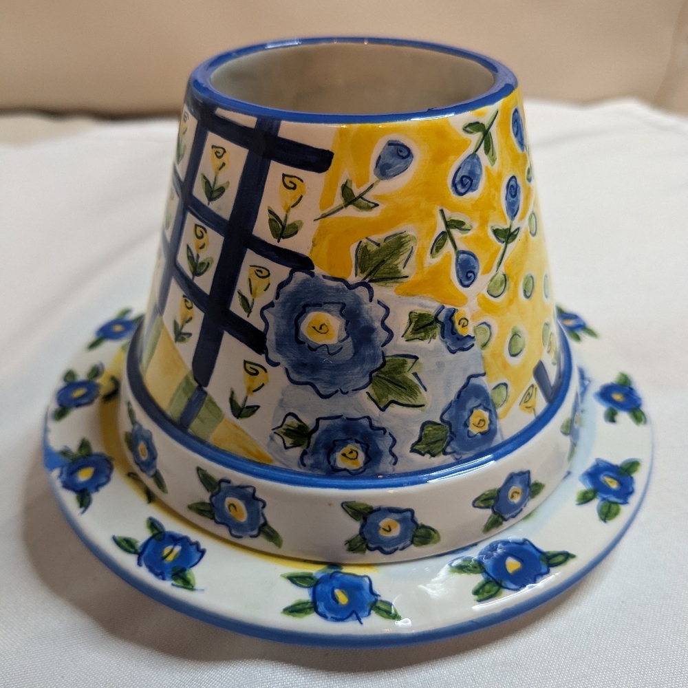 Yankee Candle Large Jar Ceramic "Blue Posies" Shade Spring And Under plateID-4